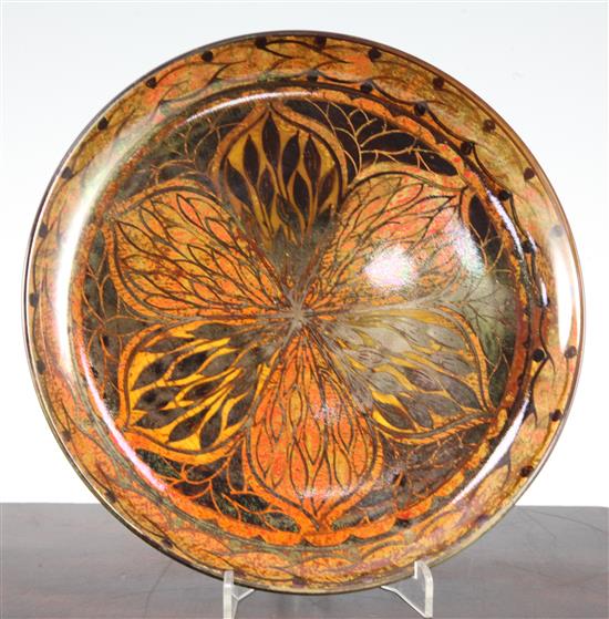 A Pilkingtons Royal Lancastrian lustre dish, by Gladys Rogers, c.1914-20, 22.5cm
